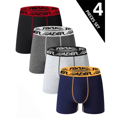 4-teilige Herrenunterwäsche, weich, bequem, lange Boxershorts für Herren, stilvoll, einfach, kontrastierend, hochwertige Herren-Leggings Image