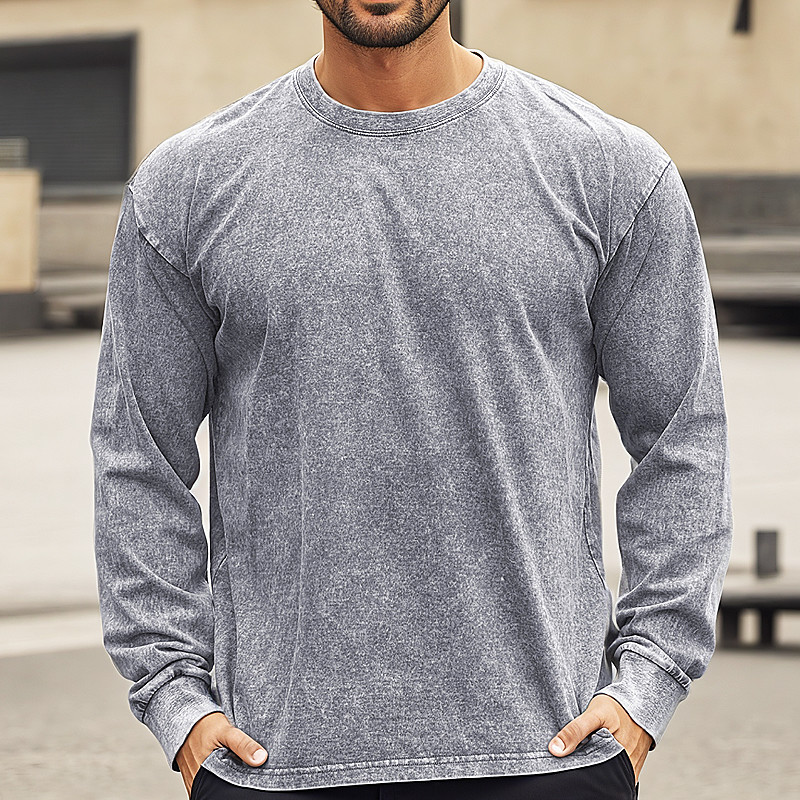 SoftFade™ Men's Tank Top Gym Shirt Workout Shirts Athletic Shirts Crew Neck Long Sleeve Daily Outdoor Gym Sweat wicking Breathable Faded Solid Color Black Light Grey Activewear Casual Athleisure