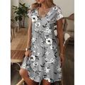 Damen Mini Kleid Petite Kleid Lässiges Kleid Sommerkleid A-Linien Kleid Elegantes Urlaub Kleid Stilvolles Urlaubs Tageskleid Reguläre Passform Blumen Grafik Verspielt Floral Kurzarm Crew Neck Rosa