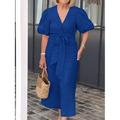 Damen Maxikleid A-Linie Kleid Unifarbenes Sommerkleid Puffärmel Kleid Basic Lässig Puffärmel Urlaub Daily Regular Fit Grafik Kurzarm V-Ausschnitt Schwarz Weiß Gelb Pink Sommer