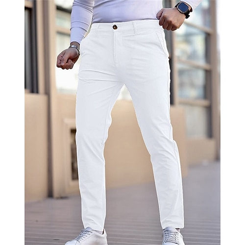 Herren Abschlußfeier Hose Chinos Stoffhosen Freizeithose Knöpfe Tasche Einfach Komfort Formell Party Arbeit Mode Klassicher Stil Denim Blue Schwarz 1 # Mikroelastisch Image