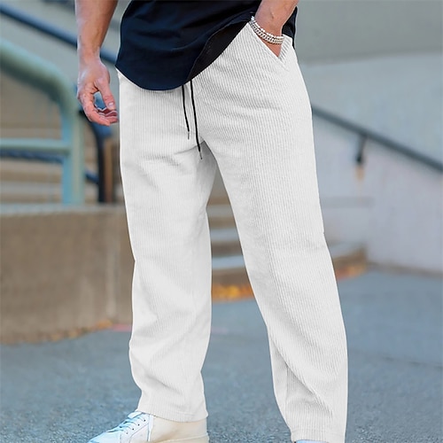 Herren Jogginghose Cordhose Hose Freizeithose Tasche Elastischer Bund Kordelzug Einfach Komfort Sport im Freien Täglich Mode Lässig Schwarz Weiß Mikroelastisch Image