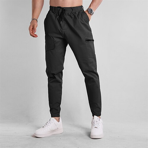 Herren Cargohose Cargohosen Jogginghose Jogger Hose Hosen Kordelzug Elastische Taille Multi Pocket Glatt tragbar Outdoor Täglich Campen und Wandern Modisch Klassisch Schwarz Grün Image