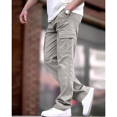 Herren Cargohose Cargohosen Hose Hosen Kordelzug Elastische Taille Multi Pocket Glatt tragbar Outdoor Täglich Campen und Wandern Modisch Klassisch Schwarz Armeegrün Image