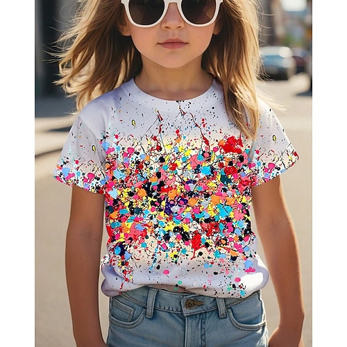 Mädchen 3D Grafik T-Shirt Kurzarm Sommer Frühling Mode Basic Kinder 4-12 Jahre Rundhalsausschnitt Lässig Täglich Outdoor Normale Passform Image
