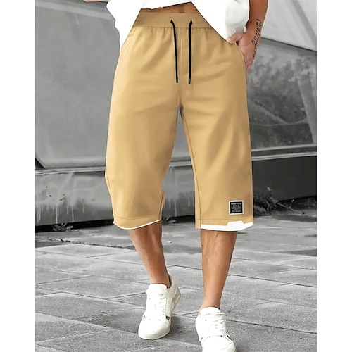 Herren Sommer-Shorts Capri-Shorts Lässige Shorts Tasche Kordelzug Elastische Taille Glatt Komfort Atmungsaktiv Wadenlänge Outdoor Urlaub Sport Brautkleider schlicht Schwarz Armeegrün Image