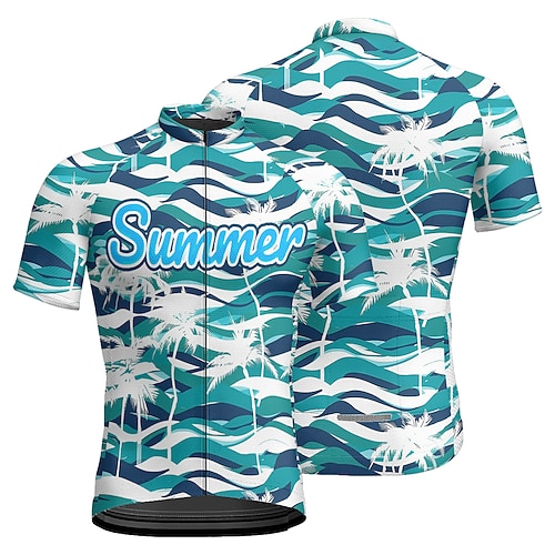 Herren Radtrikot Blumenmuster Kurzarm Fahhrad T-Shirt Trikot mit 3 Gesäßtaschen Mountainbike MTB Schnelltrocknend Anatomisches Design Feuchtigkeitsableitend Atmungsaktiv Sport Königsblau Blau Image