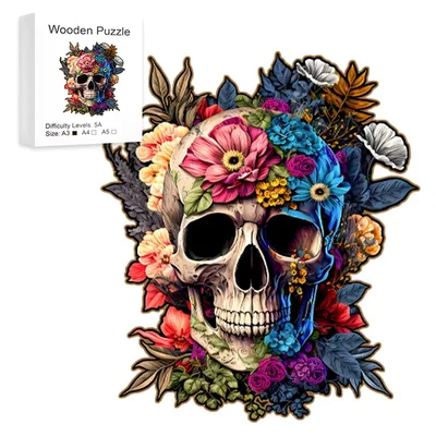 Skull Wooden Jigsaw Puzzles Art, Unique Animal Shaped Pieces Stress Relieve Toys, DIY Leisure Game