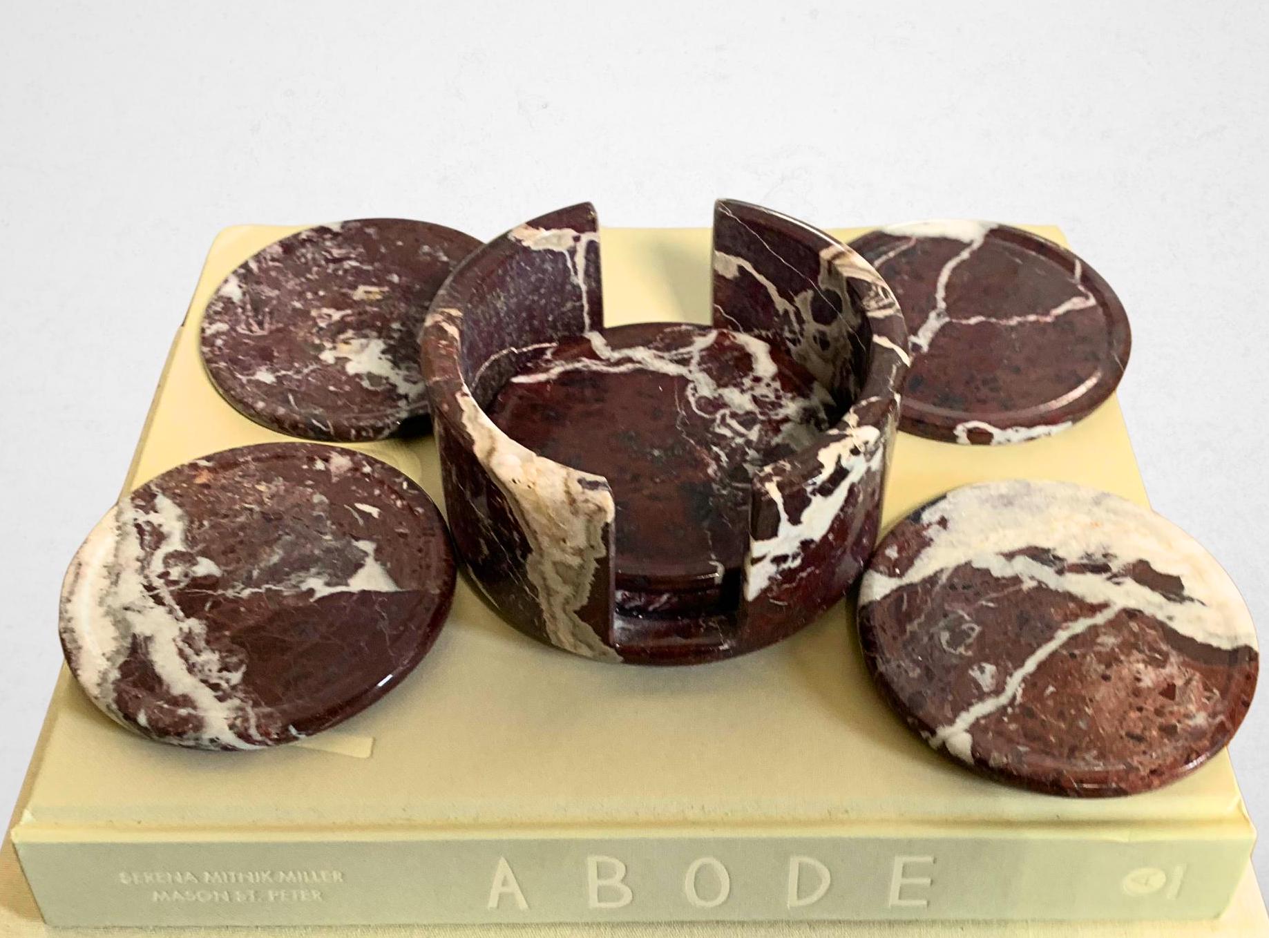 "Sottobicchieri Rosso Levanto fatti a mano, set da 6 pezzi con zebra rossa (sottobicchieri in pietra naturale da 4\", sottobicchieri in marmo, sottobicc"