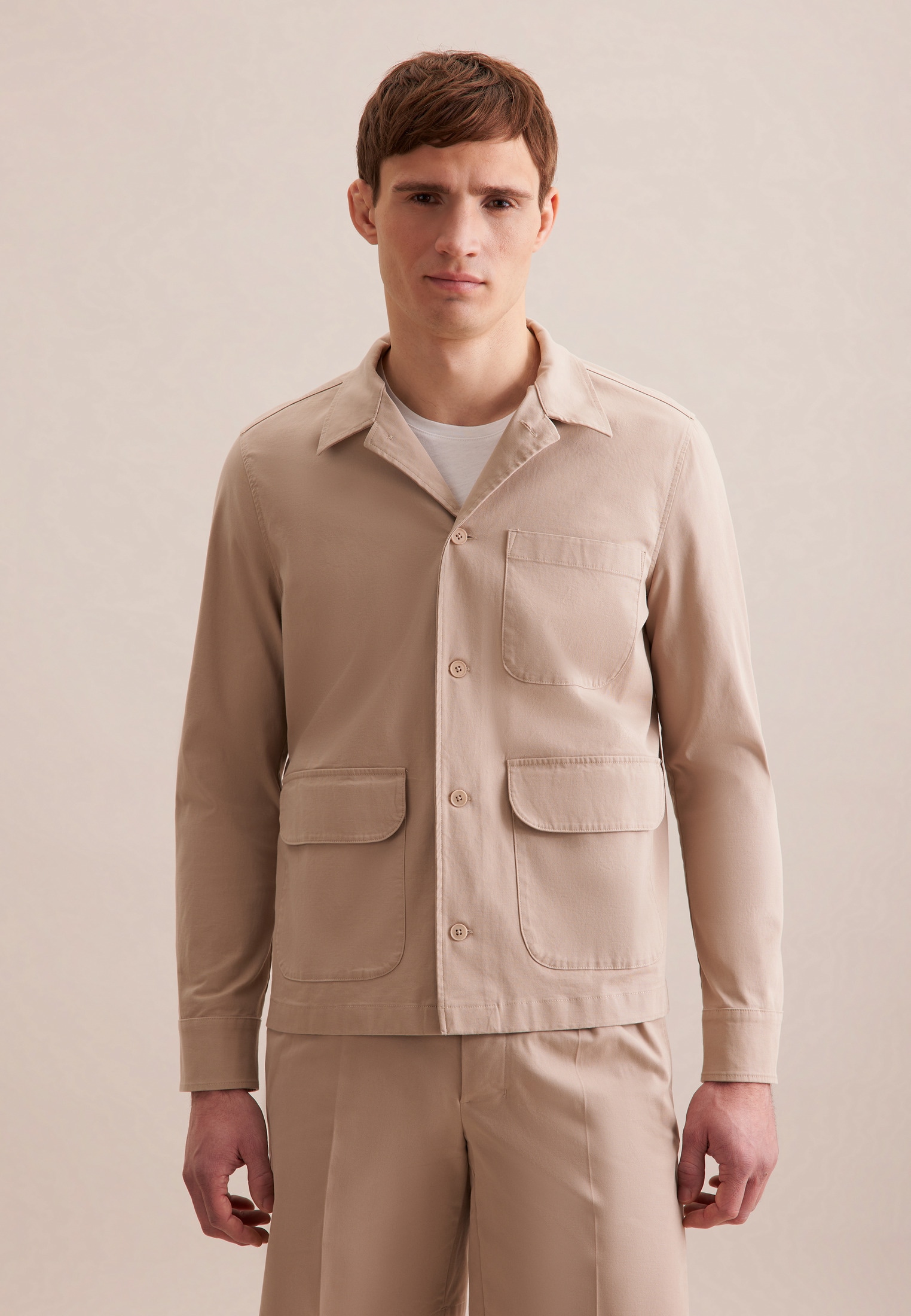 Hemdjacke SEIDENSTICKER "Seidensticker", Herren, Gr. M, beige (sand), 97% Baumwolle 3% Elastan, unifarben, Jacken