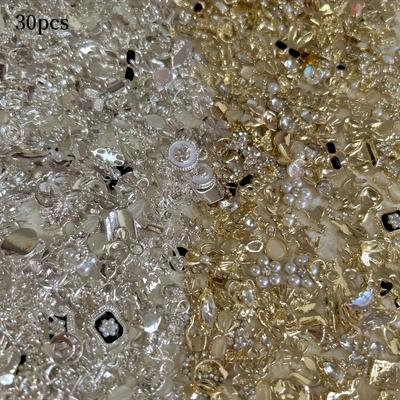 TEMU Luxurious Set: A Collection Of , With Rhinestones And Pearls, Featuring Golden And Black Pendants, Suitable For Nail Art Design, Fragrance-free Image
