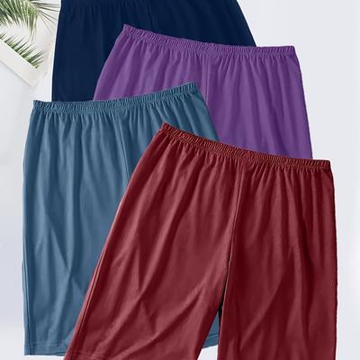 TEMU 4pcs Women's Plus Size Solid Color Sleep Shorts - Elastic Waistband, , Machine Washable Lounge Shorts (grey, Yellow, Light Grey, Pink), Clothing Shorts Image
