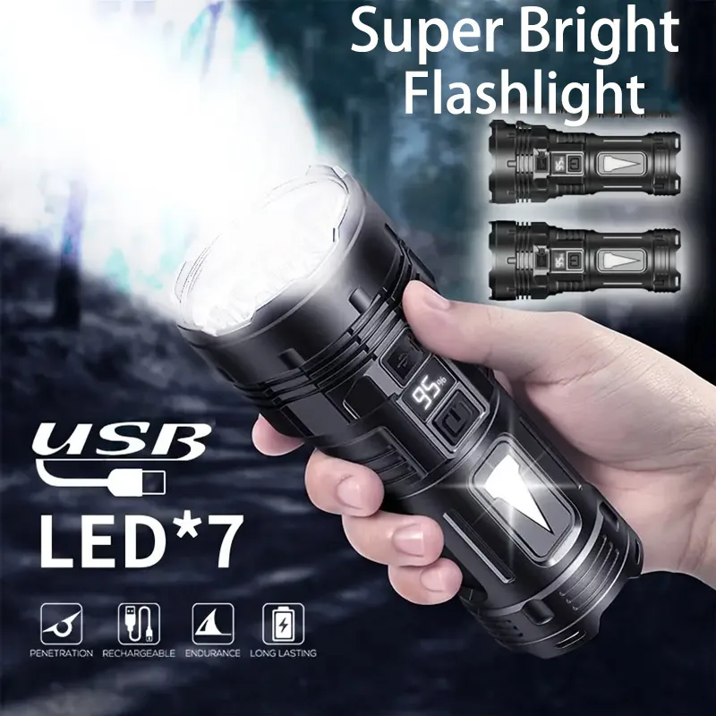 Superhelle Hochleistungs-LED-Taschenlampen, 7 LEDs, weißer Laser, tragbar, wiederaufladbar, LED-Lampe, wasserdicht, extrem leistungsstarke Taschenlampen Image