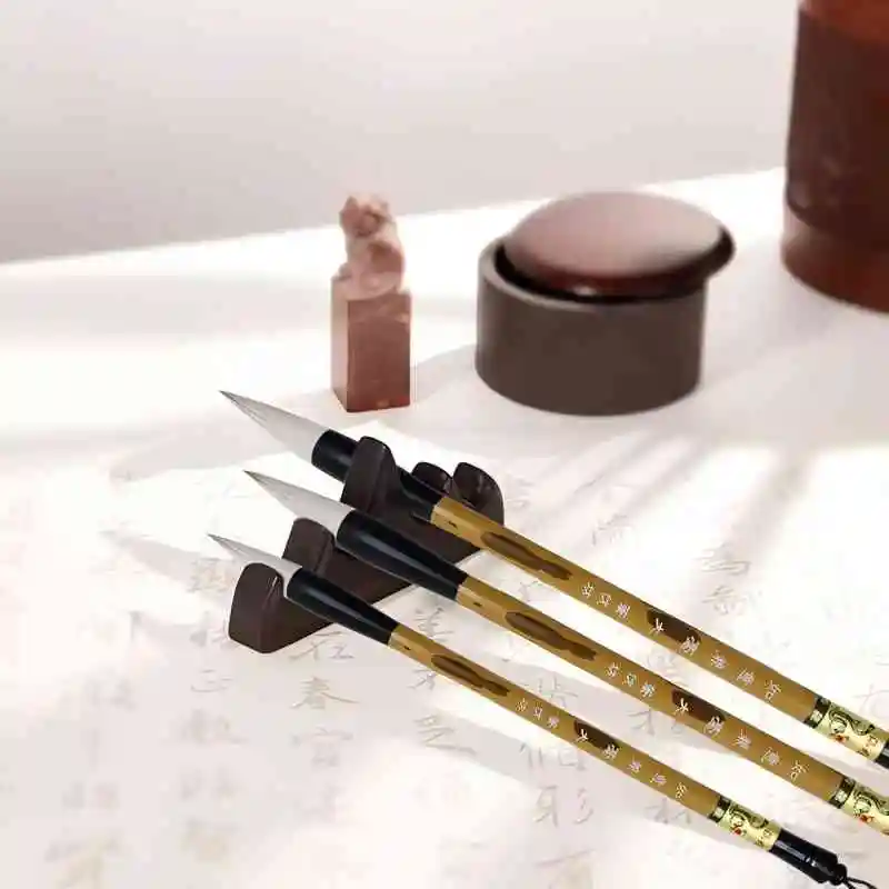 Chinesischer Schreibpinsel in 3 Größen mit Holzständer, Stiftablage, Kalligraphie-Pinsel-Set, Kanji-Kunstpinsel für professionelle Anfänger Image