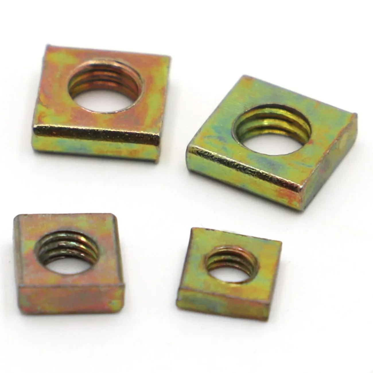 50 Stück DIN562-Farbe, verzinkter Stahl, Vierkantmuttern ohne Abschrägung, quadratisch, viereckig, verzinkt, gepresste Muttern M3, M4, M5, M6 Image