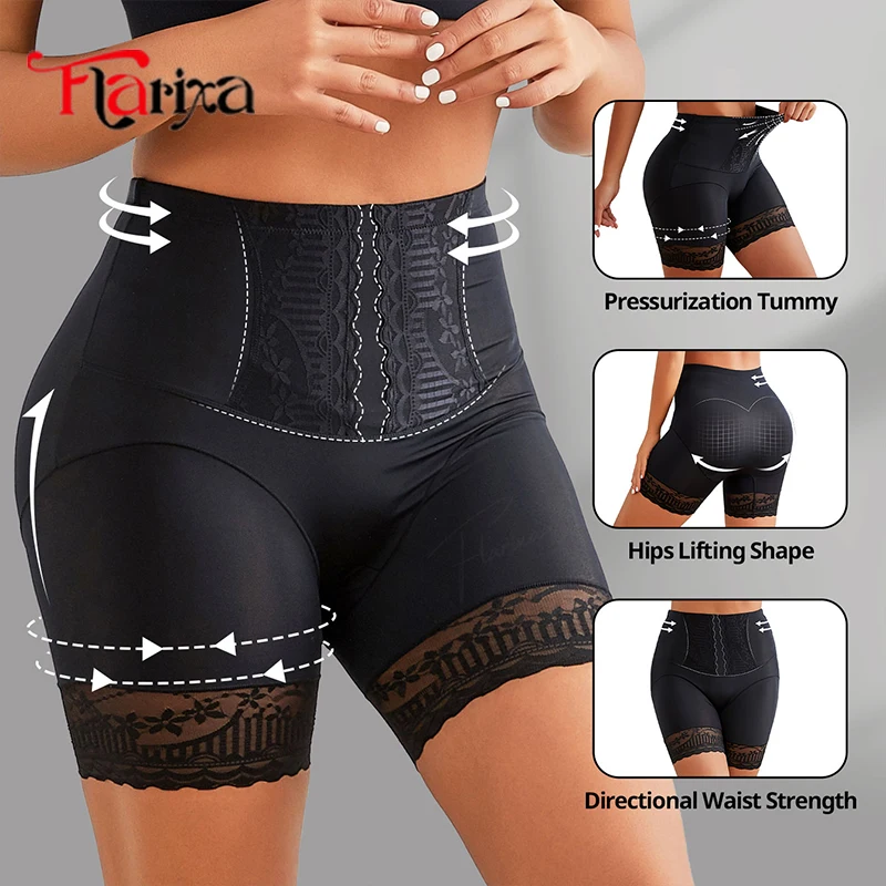 Flarixa Spitzen-Sicherheitsshorts, hohe Taille, Formerhöschen, Bauchkompression für Damen, Boxershorts, Oberschenkel, Shapewear-Shorts, Anti-Scheuern Image