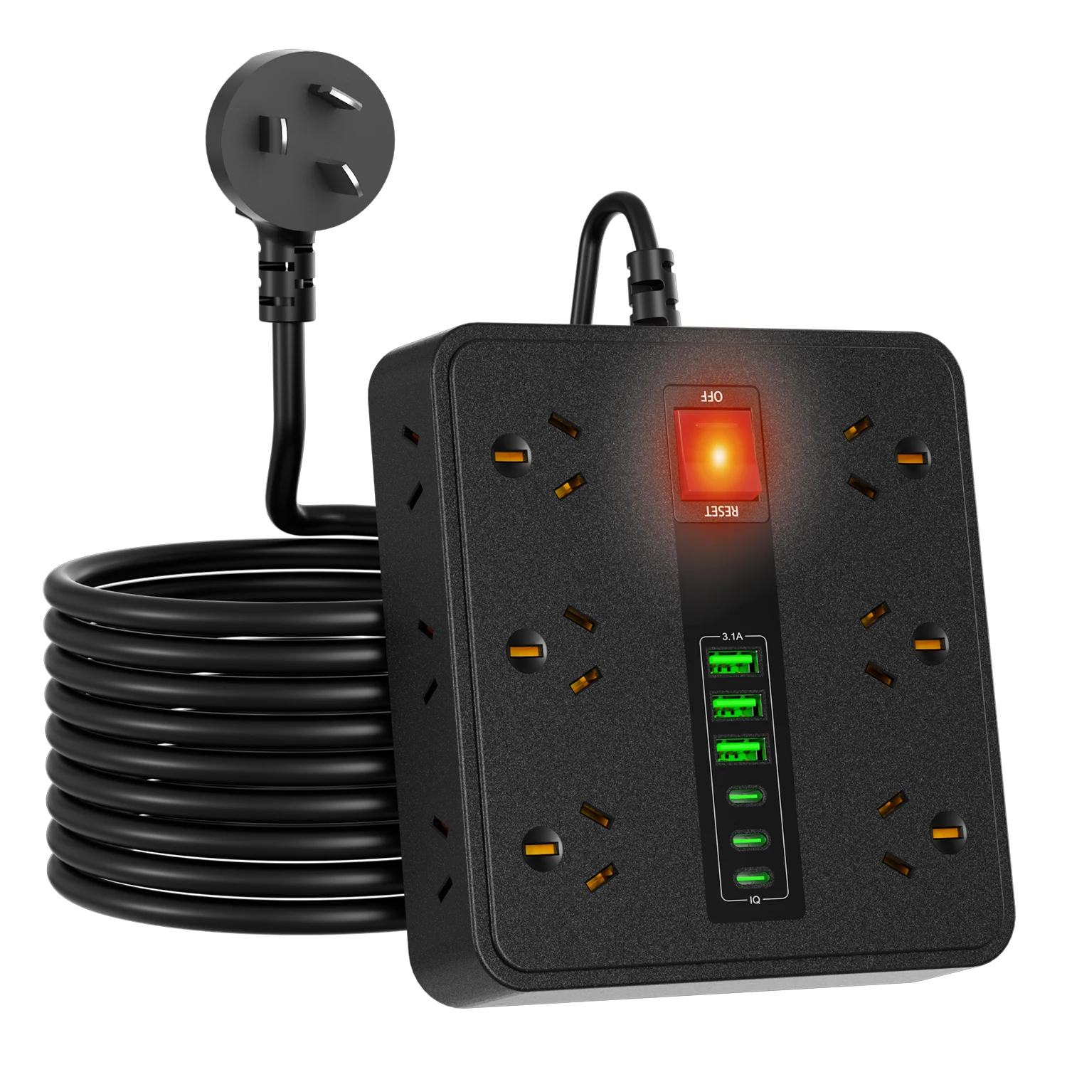 18-in-1-PowerBoard mit USB-C, 12 breiten Steckdosen, 3 USB-A und 3 Typ-C, 2 Meter langes Verlängerungskabel, Steckdosenverlängerung Image