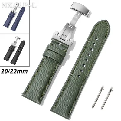 Schmetterlingsschnalle Armband Qualität Segeltuch Leder Uhrenarmband 20mm 22mm für Seiko Gürtel Wasserdichter Stoff Armband Zubehör Image
