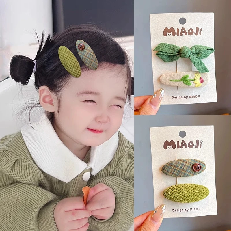 2 teile/satz neue Kinder Mode grün kreative Ornament Haars pangen Frauen Mädchen Vintage Haars pangen Haarnadeln Kinder Haarschmuck Image