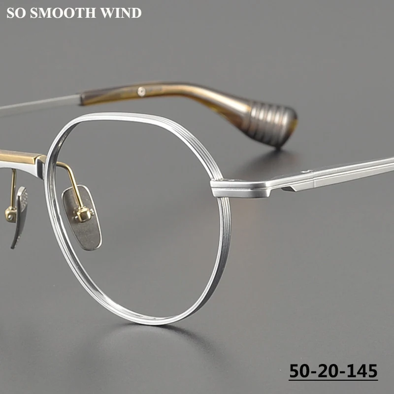 142MM Designer Handgemachte Brillengestell Retro Runde Titan Brillen Männer Frauen Blaues Licht Großes Gesicht Brillen Brillen DTX150 Image