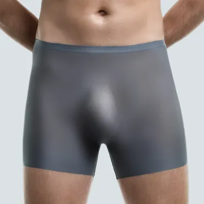 Herrenunterwäsche, Herren-Boxershorts mit 3D-Stempeln, Eisseide, nahtlos, dünn, verlängert, Sport, Image