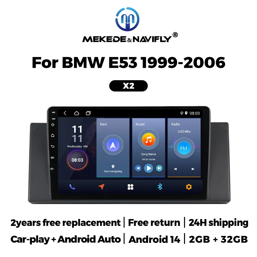 Android 14 Auto Für BMW 5 E39 E53 X5 1995-2006 Auto Radio 2Din Stereo Multimedia Video Player Drahtlose CarPlay BT GPS Navigation Image