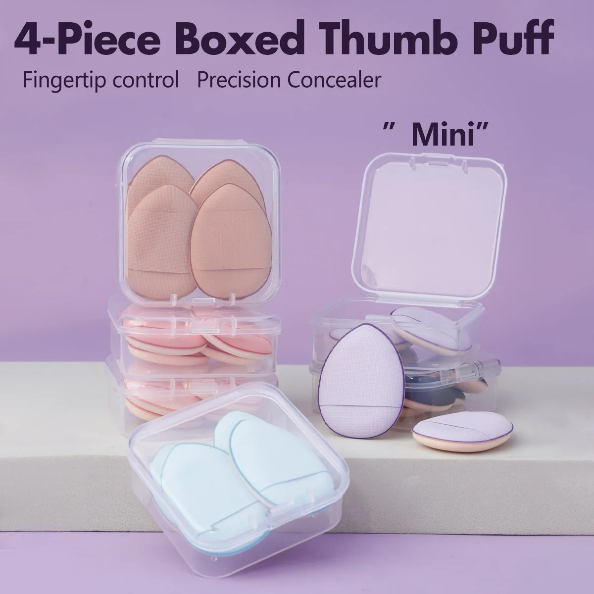 4 Boxen Finger Puderquaste Daumen Luftkissen Mini Make-up Schwamm Nass & Trocken Fingerspitzen Puderquasten Image