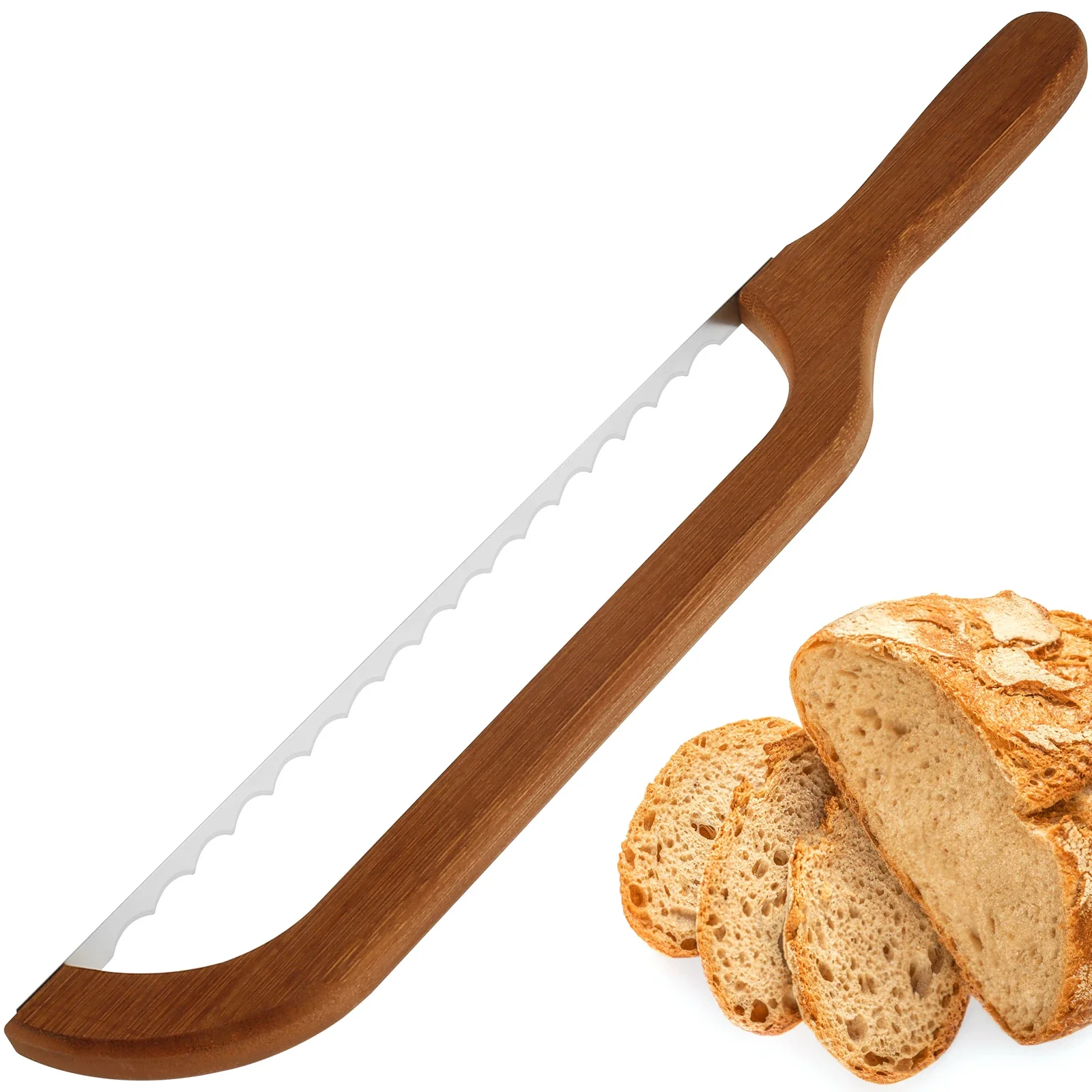 Hölzernes Brotmesser, nicht herunterfallendes Backen, Baguette-Kuchenmesser, gezahntes Toastmesser, Holzbrot-Schneidsäge Image