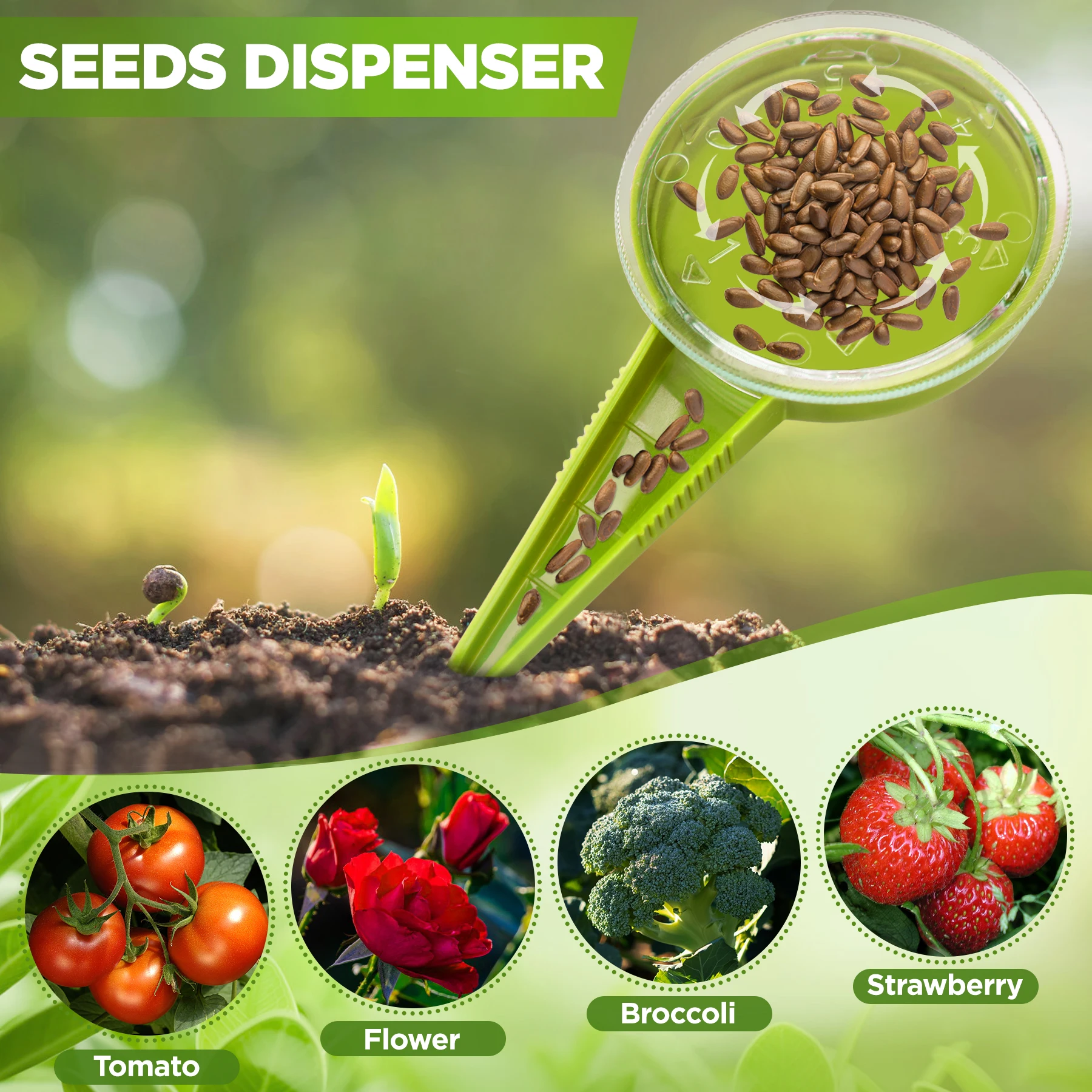 Pflanzensamen-Sämaschine, 5-Datei, verstellbarer Pflanzgefäß, handgehaltener Blumengras-Pflanzensämaschine, Garten-Multifunktions-Sämaschine, kleines Werkzeug Image