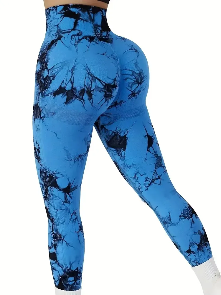 CZGUKE Strumpfhosen für Damen, Tie-Dye-Leggings, hohe Taille, hebt den Po an, Bauchkontrolle, Push-Up, nahtlose Yogahose, Damen-Workout-Gym-Kleidung Image