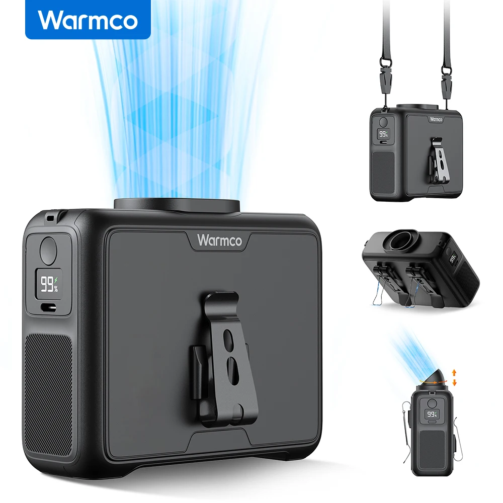 Warmco 20000 mAh tragbarer Nacken-Taillen-Ventilator, 72 Stunden Akku, 4 Geschwindigkeiten, 15.000 U/min, tragbarer Clip-On-Ventilator, LED-Taschenlampe und Powerbank für den Außenbereich Image