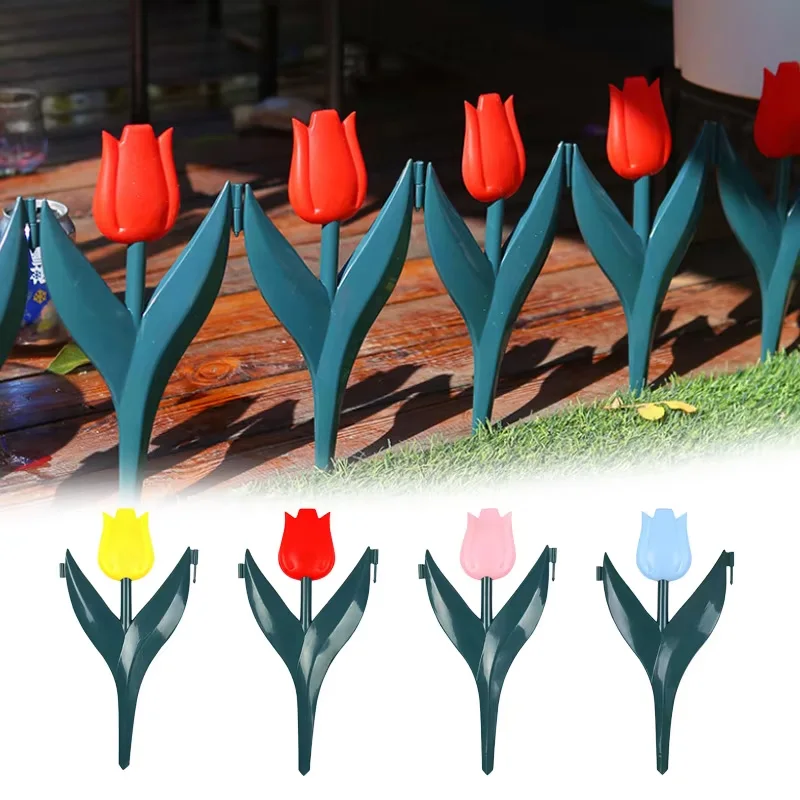 Simulation tulipe fleur clôture de jardin, comparateur de couleur en plastique pour cour extérieure, décor de pelouse, bordure de pelouse, aménagement paysager de jardinage, 10 pièces