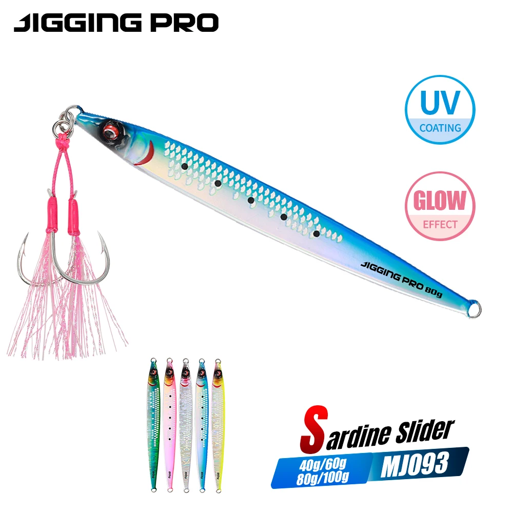 JIGGING PRO Sardine Slider Jig 40g 60g 80g 100g Esca Metallica per Jigging da Riva a Lungo Lancio per la Pesca in Acqua Salata di Kingfish e Amberjack