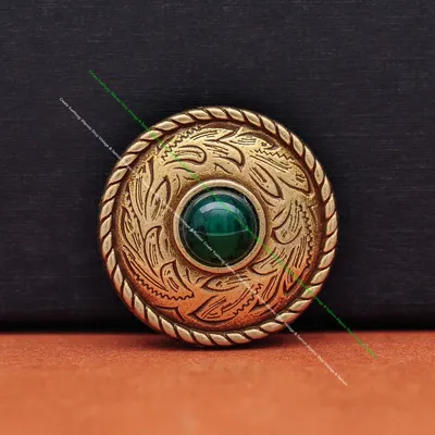 10X Retro Brass Prairie Dust Rope Side Carved Leathercraft SaddleTack Stylish Green Turquoise Round