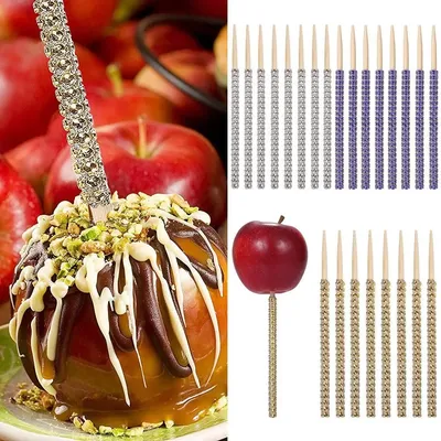 12Pcs Rhinestone Bling Bamboo Candy Apple Sticks for Cake Pop Chocolate Caramel Apple Sticks