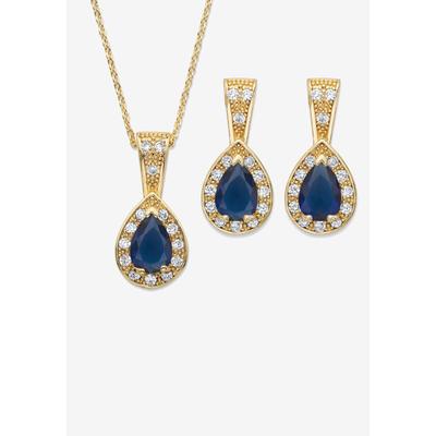 Women's 8.63 Tcw Simulated Blue Sapphire And Cz Goldtone Earrings And Necklace Set 15" by PalmBeach Jewelry in Sapphire