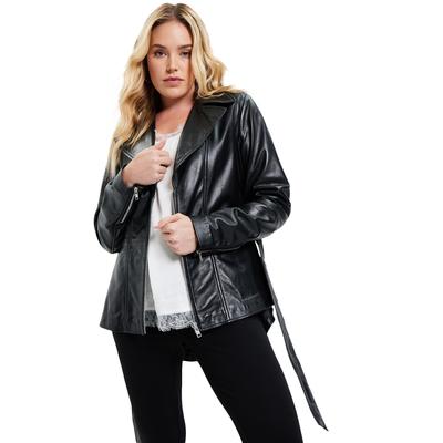 Plus Size Women's High-Low Peplum Leather Jacket by June+Vie in Black (Size 26/28)