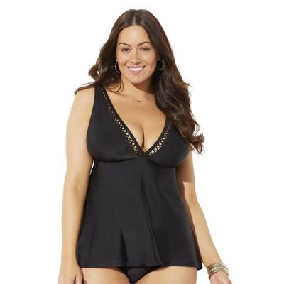 Plus Size Women's Plunge Flared Tankini Top by Swimsuits For All in Black (Size 8)