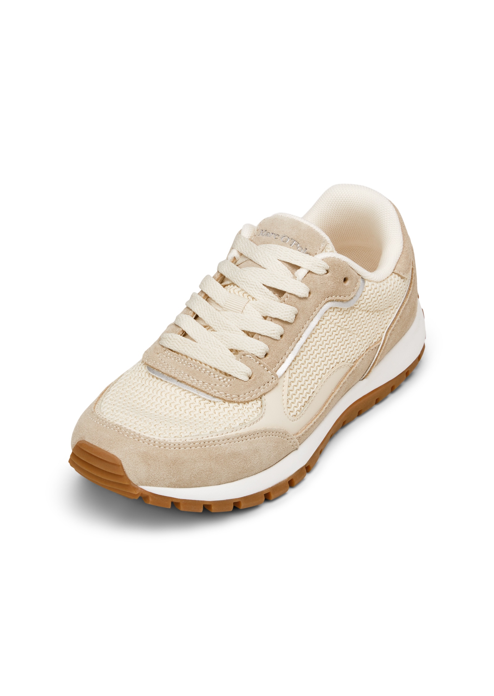 Sneaker MARC O'POLO "aus Rindleder mit Strickeinsatz", Damen, Gr. 37, beige (dusty sand, raw cotton), Obermaterial: 80% Leder, 20% Polyester, unifarben, Schuhe Sneaker