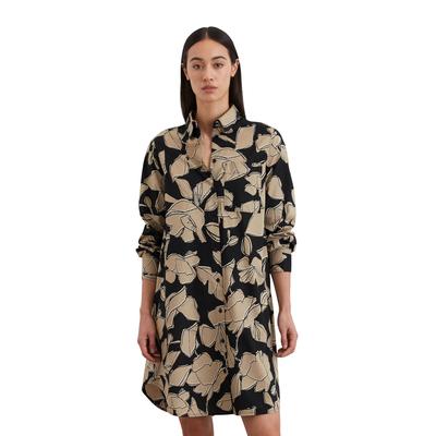 Hemdblusenkleid MARC O'POLO "mit TENCEL™ Lyocell", Damen, Gr. 32, Normalgrößen, bunt (multi), Obermaterial: 60% Baumwolle, 40% Lyocell; Futter: 100% Nicht verfügbar, bedruckt, relaxed fit knielang, Langarm Manschette, Kleider Image