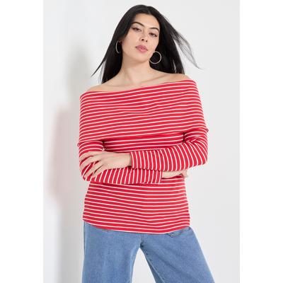 Plus Size Women's Long-Sleeve Off-The-Shoulder Top by June+Vie in Stripe (Size 22/24)