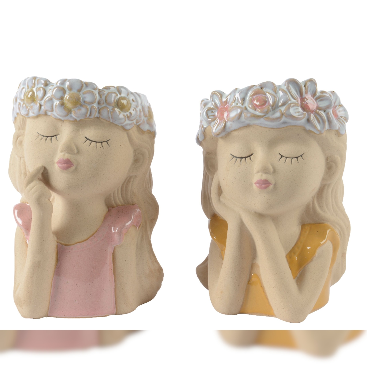 Decoris 1 Blumentopf Blumenmädchen 16cm Steingut Übertopf Dekotopf Blumenübertopf Frauenkopf Pflanztopf Pflanzentopf Pflanzgefäß Figur Image