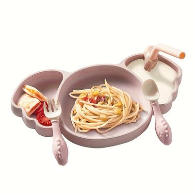 TEMU Bc Feeding Set, Suction Plates For Spoon, Fork And Straw, Self Feeding Training Divided Plates Set