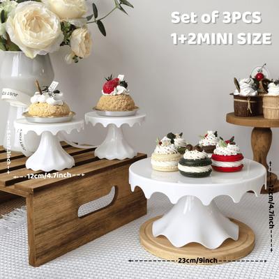 TEMU 3pcs Set, 2 Mini 4.7 Inch Cupcake Stand With 1pc 9 Inch, Dessert Display Tray, Living Room Fruit Plate, Wedding, Shower, Bridal Shower, Birthday Cupcake Holder, Party Decor Supplies Image