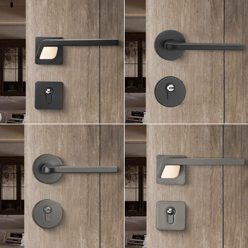 Schlafzimmertür, geteiltes Schloss, modernes Zimmer, einfaches und leises Türgriffschloss aus Holz Image