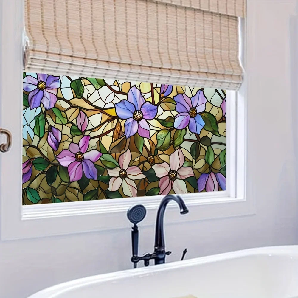 Blumenmuster Glasfenster elektro statische Aufkleber Privatsphäre Tür und Fenster wter proof Abziehbilder Antik ollisions dekoration Image