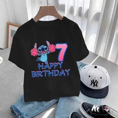 Disney Stitch Kids Birthday Number 1-10T Shirt Cartoon Anime Children T-shirts Tops Tee Child Kawaii