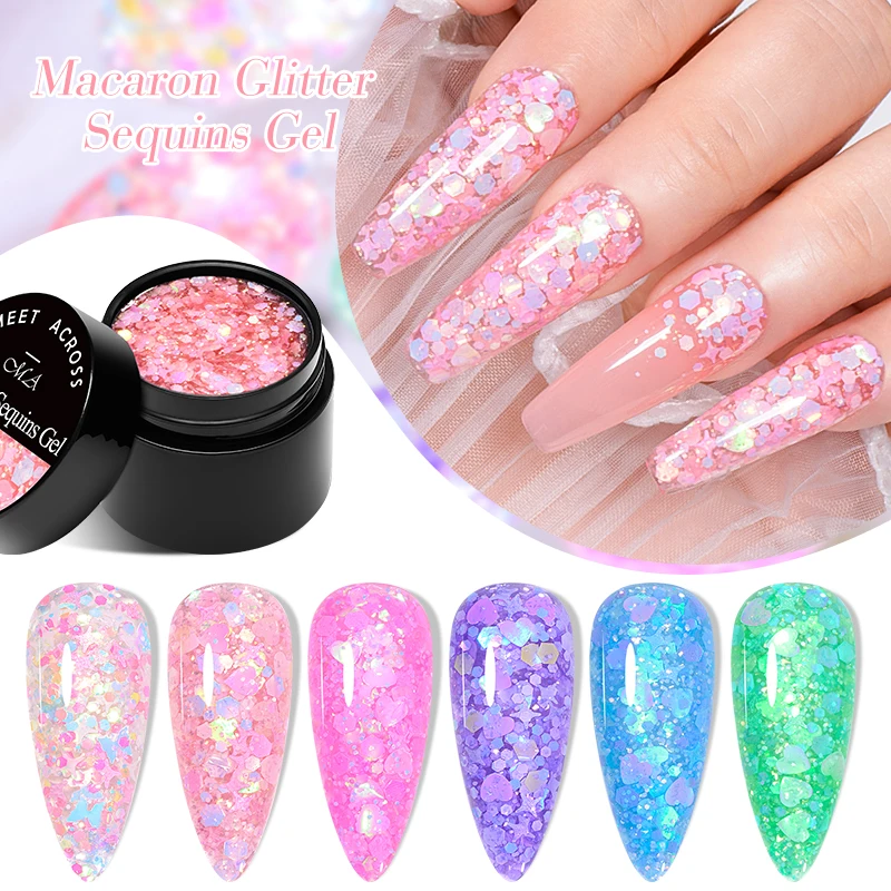Treffen Sie Acorss 8ml Macaron Pailletten Gel Nagellack Glitter Semi Permanent Lack Hybrid UV-LED für DIY Nail Art Maniküre einweichen Image