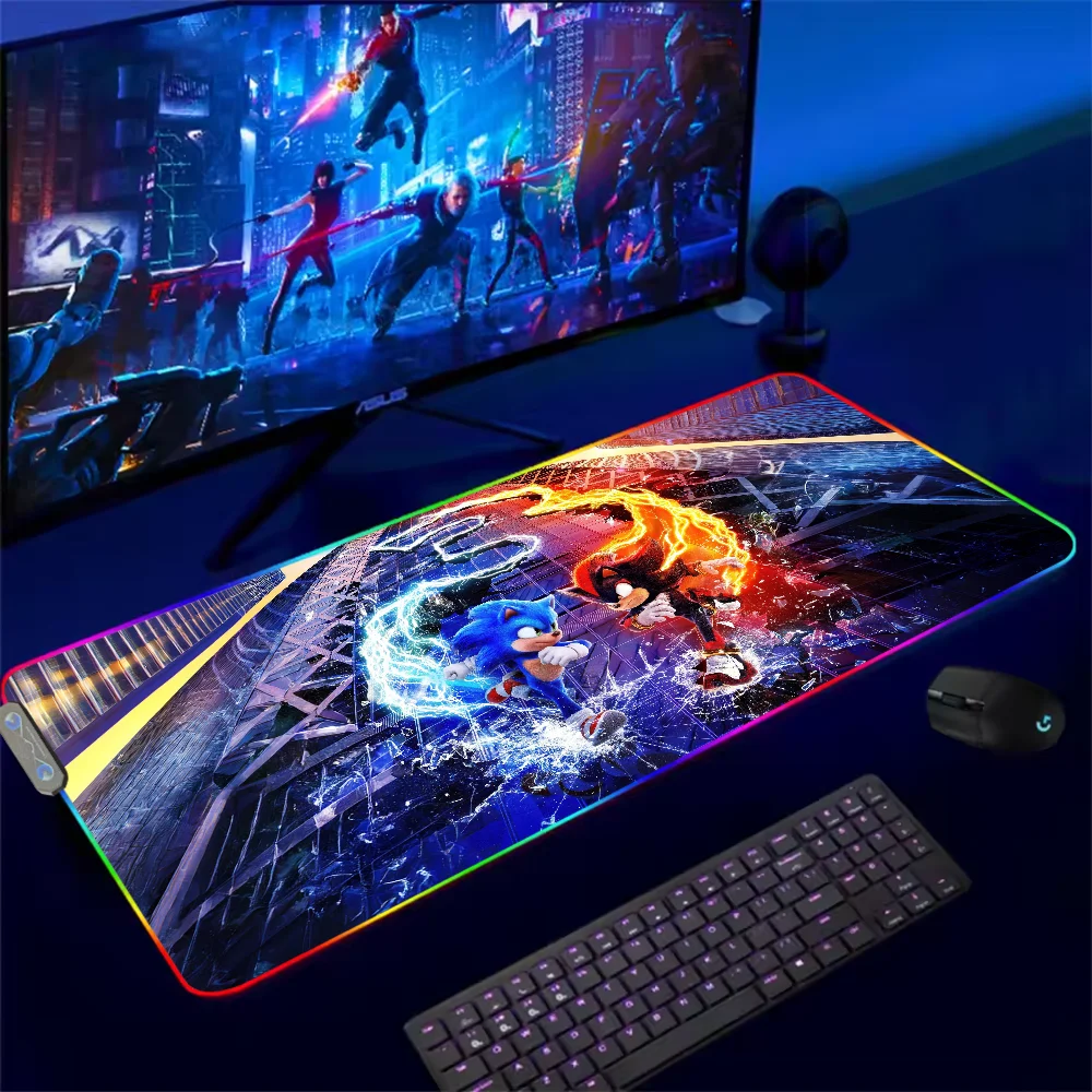 Cartoon S-Sonics Die H-Igel Für RGB Mauspad Xxl Steelseries Laptop Matte Gaming Mousepad Tastatur mit Hintergrundbeleuchtung Mädchen Tisch Pads Image