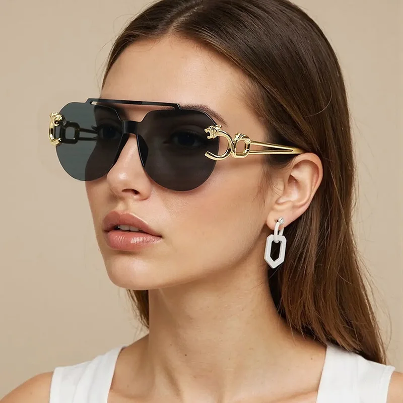 Neue Ankunft Randlose Sonnenbrille Pilot Frauen Männer Shades Große Runde Sonnenbrille für Weiblich Männlich Metall Rahmen Runde Sonnenbrille ﻿ Image
